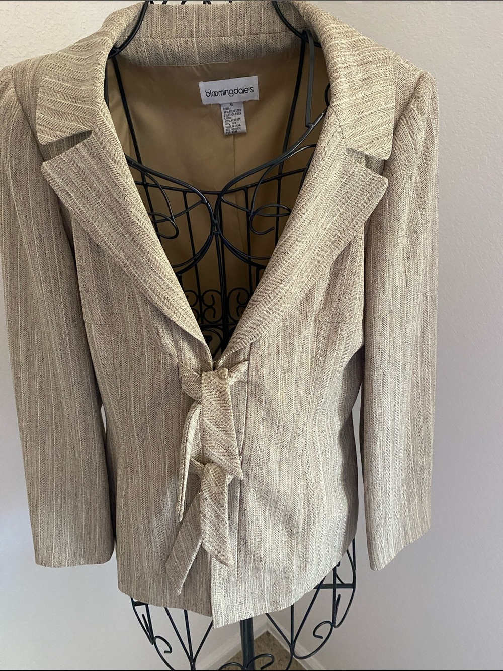 Bloomingdale's Light Sage/ Beige Tie-Front Blazer